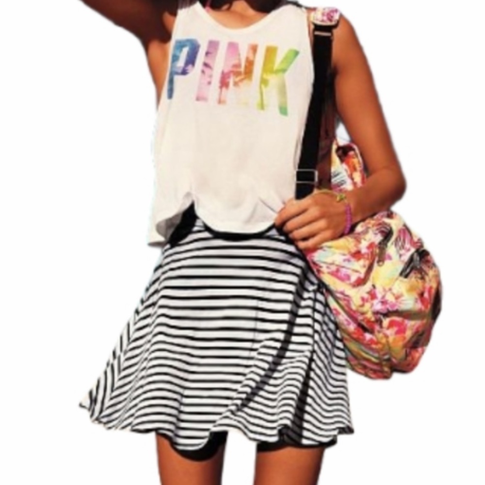 Pink Victoria’s Secret Skater Skirt Striped Size Small